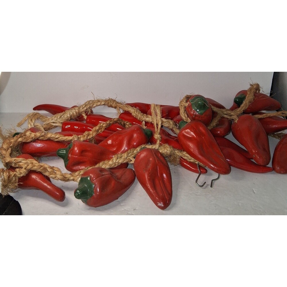 Vintage Lot Red Peppers Ceramic 3 Strands